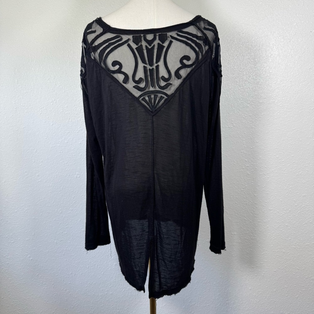 Free people Woman’s L sheer long sleeve gatsby V neck asymmetrical black top